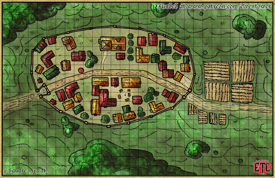 Map 61 Walled Town Elven Tower Adventures